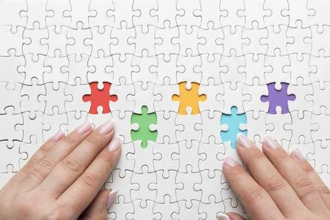 Top view diversity arrangement with different pieces puzzle 스톡 사진