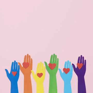 Top view diversity composition different colored paper hands with copy space Stock Illustration