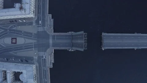 A top view of a divorced bridge and a barge Stock Footage 124252656