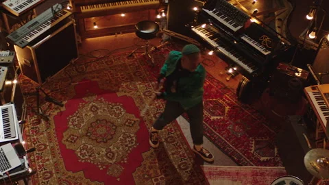 Top view of a DJ setup in a church and a DJ in the middle Stock Footage 283258344