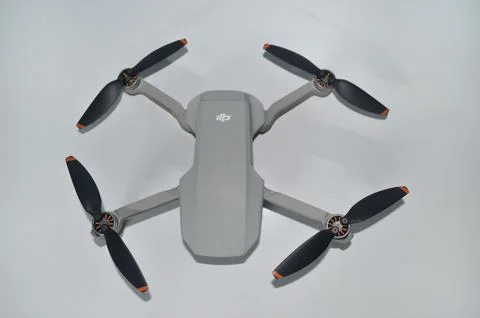 Top view of Dji mini 2 drone isolated on white background Stock Photos