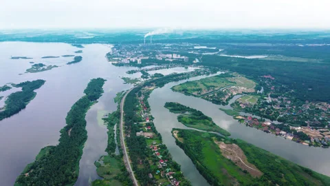 Top view of a Dnipro river in a countryside Kiev, Ukraine in Eastern Europe Stock Footage 135518922