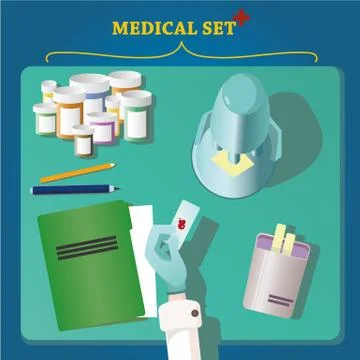 Top view of doctor's work space Stock Illustration
