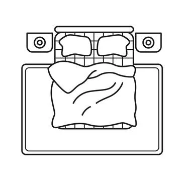 Top view double bed with pillows and blanket Stock Illustration