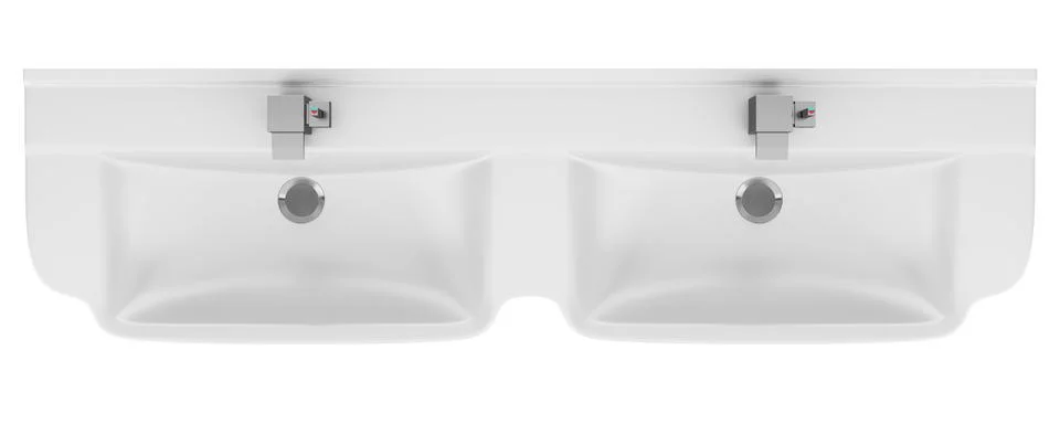 Top view of double ceramic bathroom sink isolated on white background Illustrazione stock