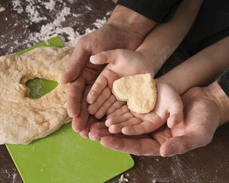 Top view dough heart shape. High resolution photo Stock Photos
