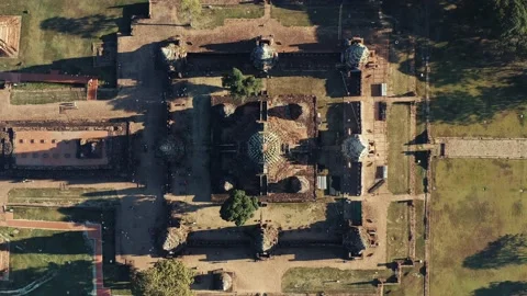 Top view down to up above Wat Chai Watthanaran - Ayutthaya, Thailand 05 Stock Footage 176157739