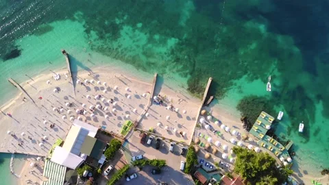 Top view down to the beach with tourists. Stock Footage 135249232