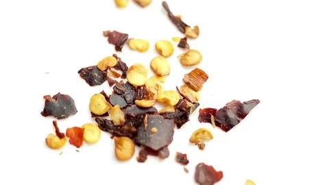 Top view of dried chili pepper flakes Stock Footage 75918986