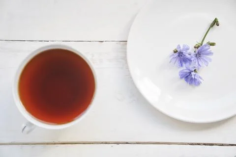 Top view of a drink made from chicory roots in a cup, with space to copy. An Fotos de archivo