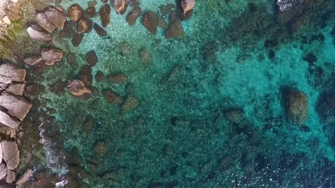 Top view from the drone the big rocks in turquoise sea Stock Footage 112411656