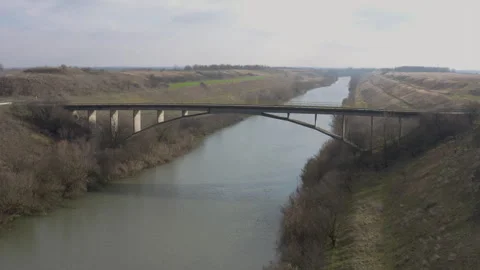 Top View Drone of a bridge over a Hydro canal Stock-Footage 260605772