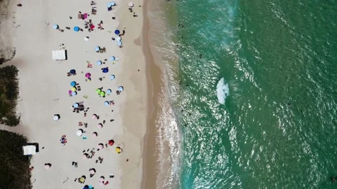 Top view of Drone flying downwards in Barra da Tijuca beach Stock Footage 149559321