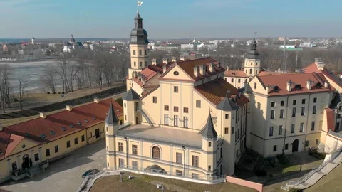 Top view from Drone flying over the old beautiful castle Stock Footage 126829388