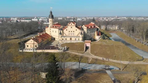 Top view from Drone flying over the old beautiful castle Stock Footage 126829466