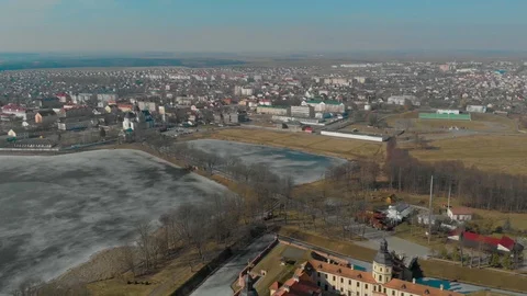 Top view from Drone flying over the old wonderful castle in the morning Stock Footage 126829709