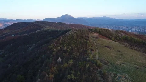 Top view drone made 4k video of countryside road meadow with trees around Stock Footage 74568193