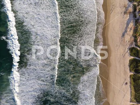 Top view Drone photo of beach in Barra da Tijuca, Rio de Janeiro, Brazil. Wav Stock Photos