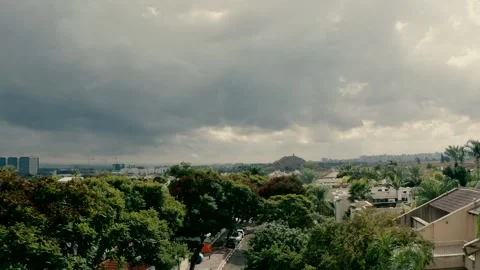 Top view Drone shooting of the road in the settlement at rainy day Stock Footage 221415450