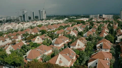 Top view drone shooting of a settlement on a rainy day Video stock 221415175
