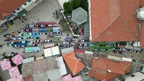Top View Drone Shot of Many Men Perform Salaat Synchronized Stock Footage 214313268