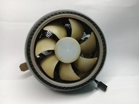 Top View of Dusty Computer CPU Cooler Fan on White Background Stock Photos