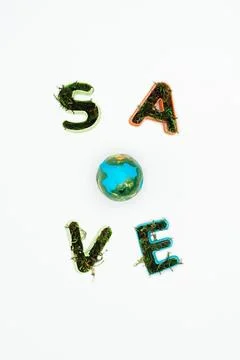 Top view earth model text Stock Photos