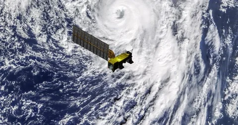 Top view of Earth-observing Aqua spacecraft in orbit above Hurricane Alex. Stock Footage 63076065