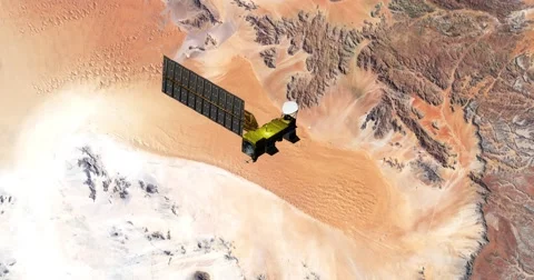 Top view of Earth-observing Aqua spacecraft in orbit above Namibia. Stock Footage 63077702
