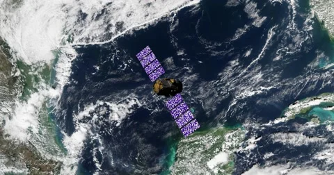 Top view of Earth-observing Calipso spacecraft in orbit above the Gulf Of Mexico Video stock 62989197