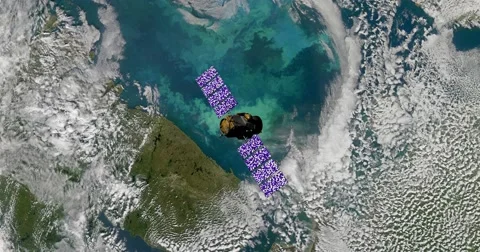 Top view of Earth-observing Calipso spacecraft in orbit above the Barents Sea Stock Footage 63001315