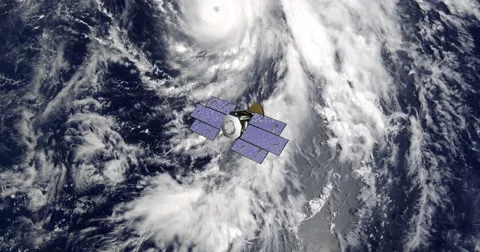 Top view of Earth-observing CloudSat spacecraft in orbit above a major hurricane Stock-Footage 63012248