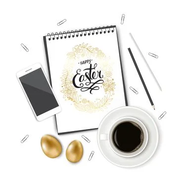 The top view of easter on blue table office workplace Stock Illustration