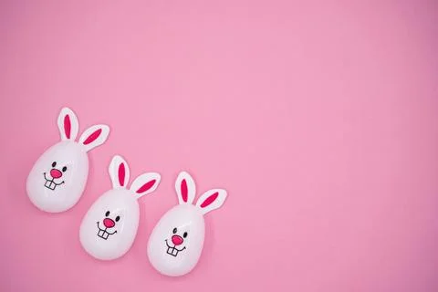 Top view of Easter bunny decorations with copy space Stock Photos