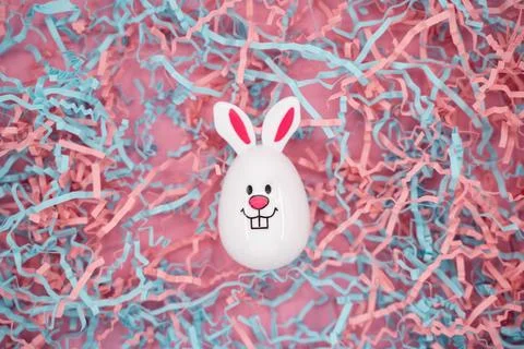 Top view of Easter bunny egg on pastel background Stock Photos