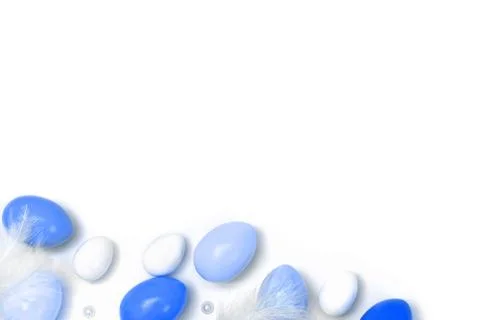 Top view of an easter composition from painted eggs in delicate pastel colors Stock Photos