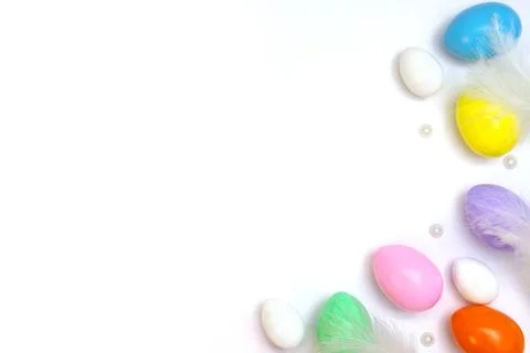 Top view of an Easter composition of painted eggs in bright juicy colors on a Stock Photos