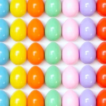 Top view of an Easter composition of painted eggs in bright juicy colors on a Stock Photos
