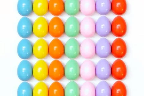 Top view of an Easter composition of painted eggs in bright juicy colors on a Stock Photos