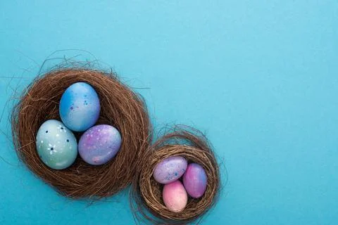 Top view easter eggs nests Stock Photos