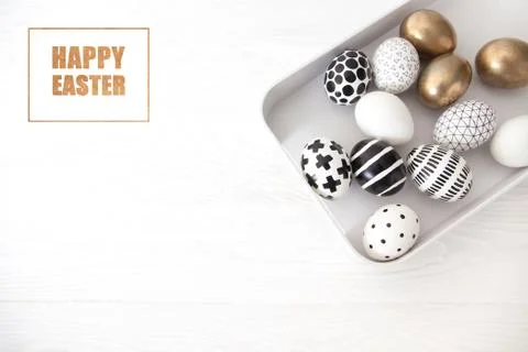 Top view Easter eggs painted in black-white Stock Photos