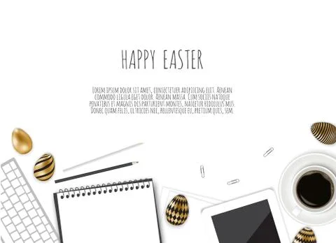 The top view of easter on white table office workplace Stock Illustration