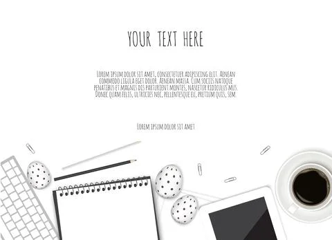 The top view of easter on white table office workplace Stock Illustration