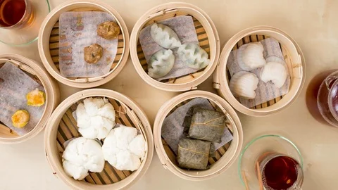 Top view of eating chinese dim sum Stock Footage