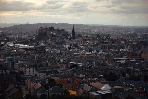 Top view of Edinburgh covered clouds and the Castle Stock Photos