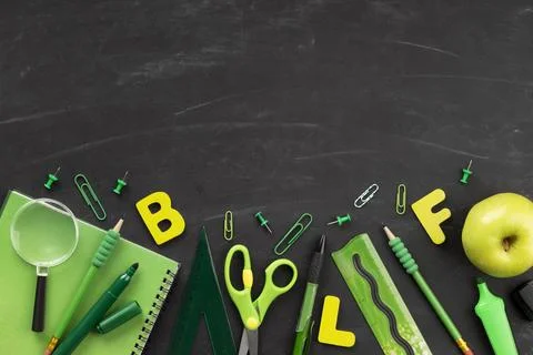 Top view education day elements with copy space Fotos Stock