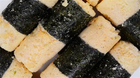 Top view egg rolls with seaweed rotating Stock Footage 104269321
