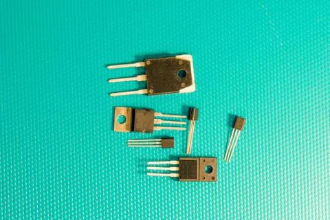 Top view of an electronic component, such as a transistor Stock Photos
