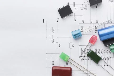 Top view electronic components. High quality and resolution beautiful photo.. Stock Photos