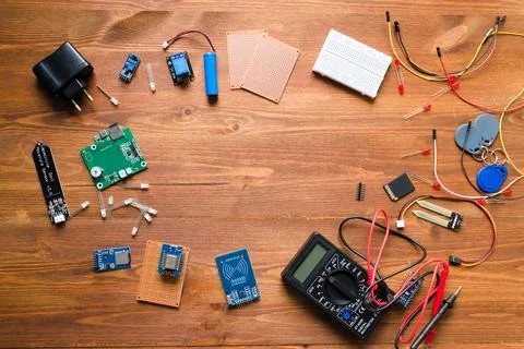 Top view of electronic components such as PCB Stock-Fotos